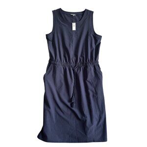 T By Talbots Womens Sz 10 Navy Sleeveless Drawstring Waist Dress With Pockets